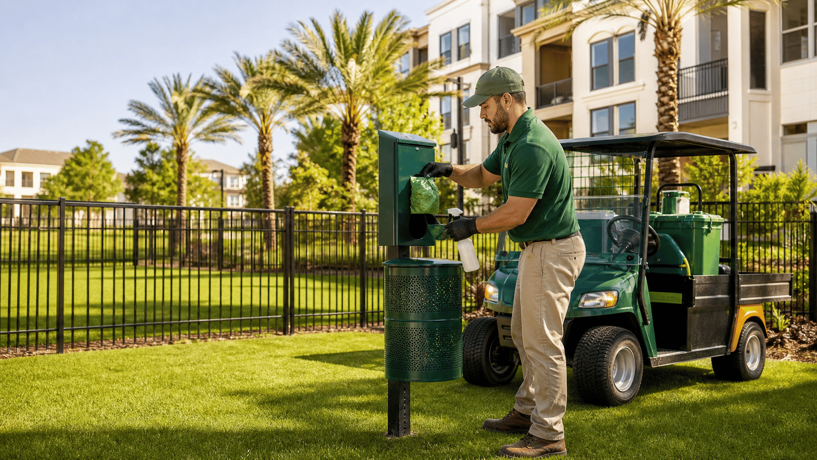 Mastiff Mounds crew performing commercial pet waste removal at a greater Tampa Bay property