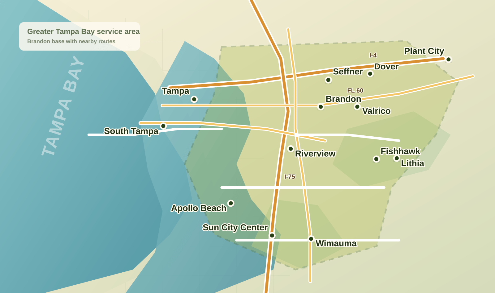 Map of Mastiff Mounds Tampa Bay service area
